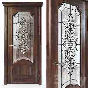 درب چوبی وسطش شیشه ای طرح دار Door with stained glass 05