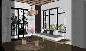 طراحی داخلی نشیمن  مدرن و مینیمال برای اسکچاپ