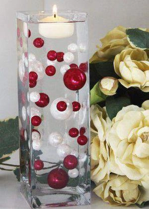 جا شمعی شیشه ای مرواریدی قرمز و سفید