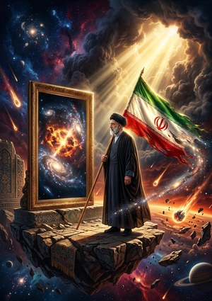 سید مجتبی خامنه ای با پرچم ایران در کهکشان