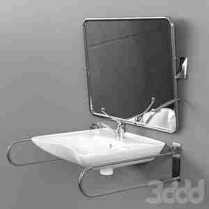 سینک با آینه وپایه فلزی Sink with mirror and handrails