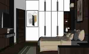 طراحی داخلی اتاق خواب مدرن هتلی برای اسکچاپ