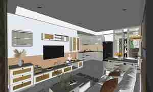 طراحی داخلی نشیمن و آشپزخانه مدرن و مینیمال برای اسکچاپ