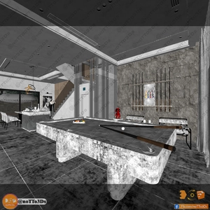 طراحی داخلی اتاق بیلیاررد و فضای ناهارخوری لوکس و شیک برای اسکچاپ