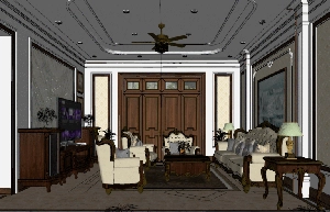 طراحی داخلی نشیمن و آشپزخانه نئوکلاسیک برای اسکچاپ