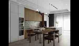 طراحی داخلی نشیمن و آشپزخانه مدرن برای اسکچاپ