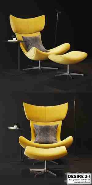 Boconcept imola chair آبجکت صندلی با پاف با رنگ زرد لیمویی