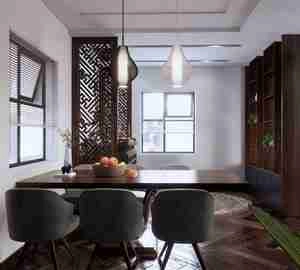 طراحی داخلی فضای نشیمن با تم چوب برای اسکچاپ