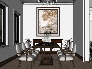 طراحی داخلی نشیمن و آشپزخانه نئوکلاسیک برای اسکچاپ