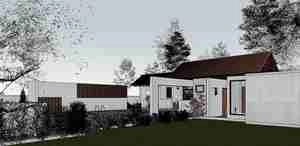 طراحی داخلی و نما ویلا مدرن با سقف شیبدار برای اسکچاپ