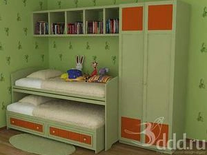 تخت خواب دو طبقه اتاق کودک با رنگ سبزونارنچی