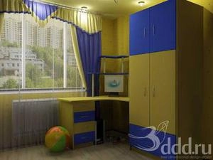 کمد لباس و کمد کشویی اتاق کودک آبی و زرد