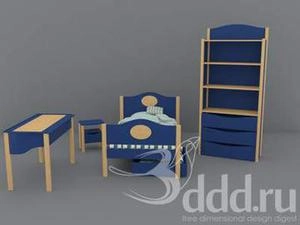 ست  کامل اتاق کودک  چوبی در رنگ آبی/کرم
