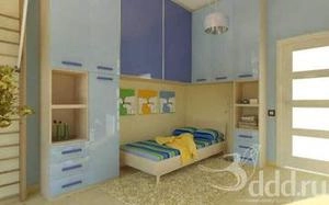 اتاق خواب کودک با طرح چوبی با رنگ آبی آسمانی و آبی تیره