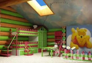 طراحی اتاق خواب کودک با تخت دو طبقه با پستر خرس