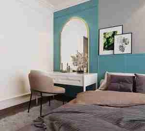 طراحی داخلی اتاق خواب مدرن با تم رنگی آبی برای اسکچاپ