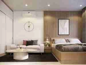 طراحی داخلی اتاق خواب مدرن همراه با مبل و میز برای اسکچاپ