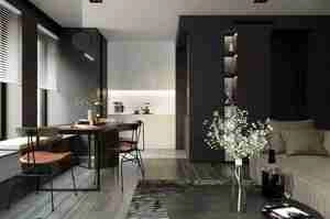 طراحی داخلی نشیمن و آشپزخانه لوکس و مدرن برای اسکچاپ