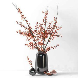 گلدون دکوری مشکی و شاخه های قرمز