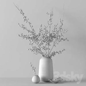 گلدون دکوری مشکی و شاخه های قرمز
