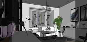 فضای داخلی نشیمن و اتاق خواب مدرن برای اسکچاپ