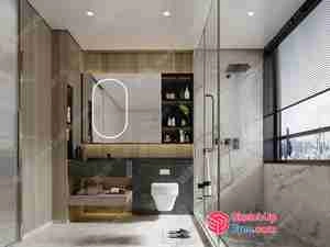 صحنه آماده حمام و سرویس بهداشتی مدرن برای اسکچاپ