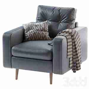 صندلی دسته دار چرمی با تم آبی نفتی Deans Chair Leather Blue