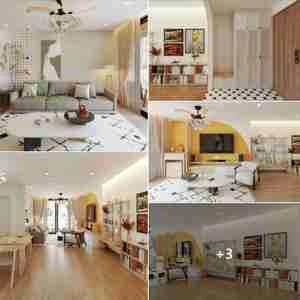 طراحی داخلی فضای نشیمن و آشپزخانه برای اسکچاپ