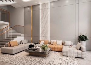 طراحی داخلی نشیمن و آشپزخانه تم سفید مدرن و مینیمال دوبلکس