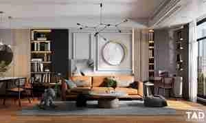 طراحی داخلی فضای نشیمن و آشپزخانه مدرن و لوکس برای اسکچاپ