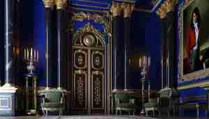 صحنه آماده کلاسیک از درب ورودی سالن بزرگ قصر سلطنتی