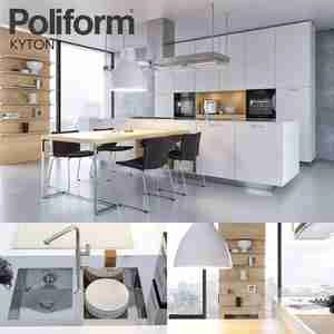 آبجکت کابینت آشپزخانه با رنگ سفید  ومیزناهارخوری  Kitchen Poliform Varenna Kyton