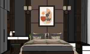 طراحی داخلی اتاق خواب مدرن هتلی برای اسکچاپ