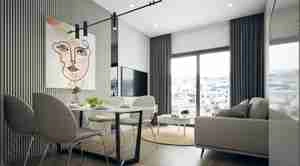 طراحی داخلی فضای نشیمن و آشپزخانه برای اسکچاپ