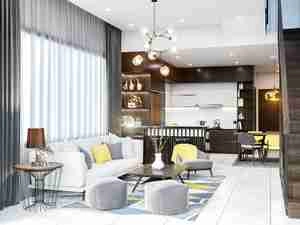 طراحی داخلی نشیمن و آشپزخانه مدرن برای اسکچاپ