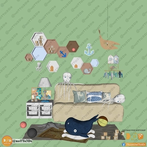 دکور اتاق کودک با اسباب بازی و شلف و عروسک برای اسکچاپ