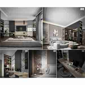 طراحی اتاق خواب با کمد دیواری مشکی و تخت سفید