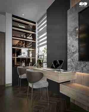 طراحی اتاق خواب با کمد دیواری مشکی و تخت سفید