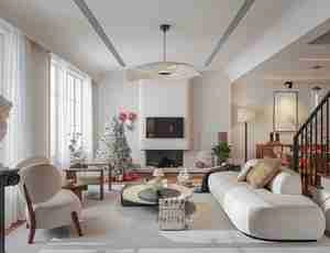 طراحی داخلی نشیمن و آشپزخانه و ناهارخوری با تم کریسمس برای اسکچاپ