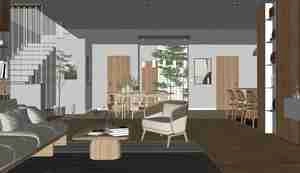 طراحی داخلی و نمای ویلای مدرن با ترکیب متریال چوب و بتن برای اسکچاپ