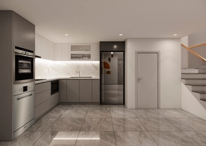 طراحی داخلی نشیمن و آشپزخانه تم سفید مدرن و مینیمال دوبلکس