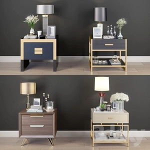 کنسول با  گلدان شیشه ای و آباژور Nightstand Decorative Set01