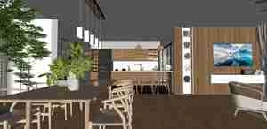 طراحی داخلی و نمای ویلای مدرن با ترکیب متریال چوب و بتن برای اسکچاپ