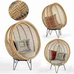 صندلی با پشتی و سقف حصیری Round rattan cocoon