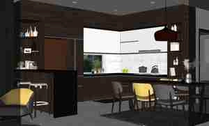 طراحی داخلی نشیمن و آشپزخانه مدرن برای اسکچاپ