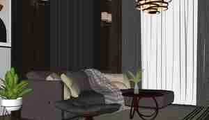 طراحی داخلی فضای نشیمن و تی وی وال مدرن برای اسکچاپ