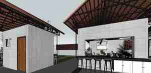 طراحی داخلی و نما ویلا مدرن با سقف شیبدار برای اسکچاپ