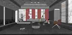 طراحی داخلی فضای نشیمن مدرن و مینیمال با پنجره های بزرگ برای اسکچاپ