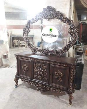 کنسول مدل زیبای سناتور رنگ خاص گردویی تیره گل شسته