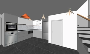 طراحی داخلی نشیمن و آشپزخانه تم سفید مدرن و مینیمال دوبلکس